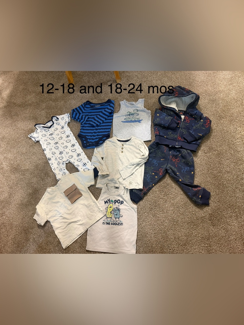 12-18 and 18-24 mos Mixed Tops Bundle - Blue, Gray, White
